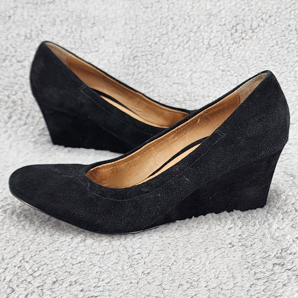 Vionic Camden Wedge Shoes Sz 7 Black Suede Comfort Heels Career